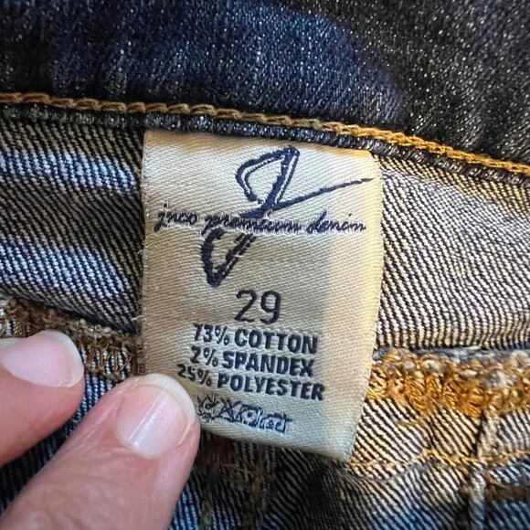 Vintage 90s / Y2K JNCO Dark Wash Distressed Bottom Straight Leg Jeans - Picture 7 of 14